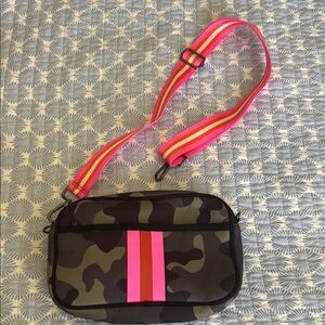 Camouflage Crossbody Bag with Pink Strap